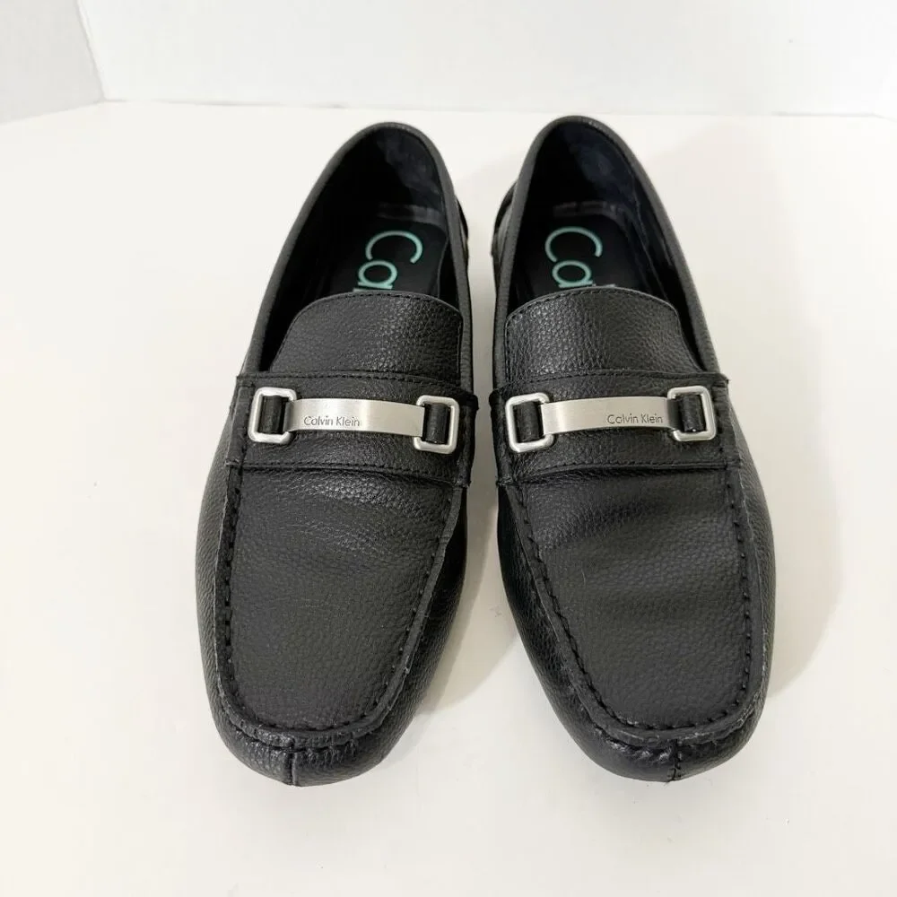 Calvin Klein Mens Mikos Black Tumbled Leather Minimalist Driving Loafer Size 8.5